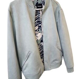 Express Sage Green Zip-Front Bomber Jacket